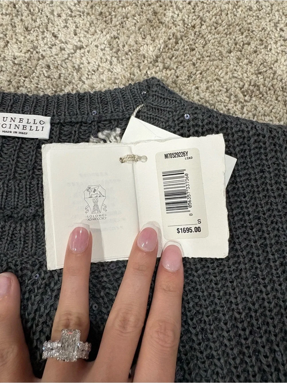Brunello Cucinelli NWT Sequin Knit Cardigan Sweater Gray Size S Made in Italy